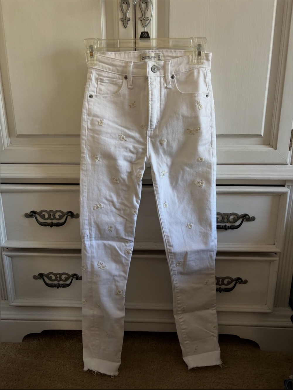 Abercrombie & fitch High-Rise super skinny ankle white Embroidered Jeans